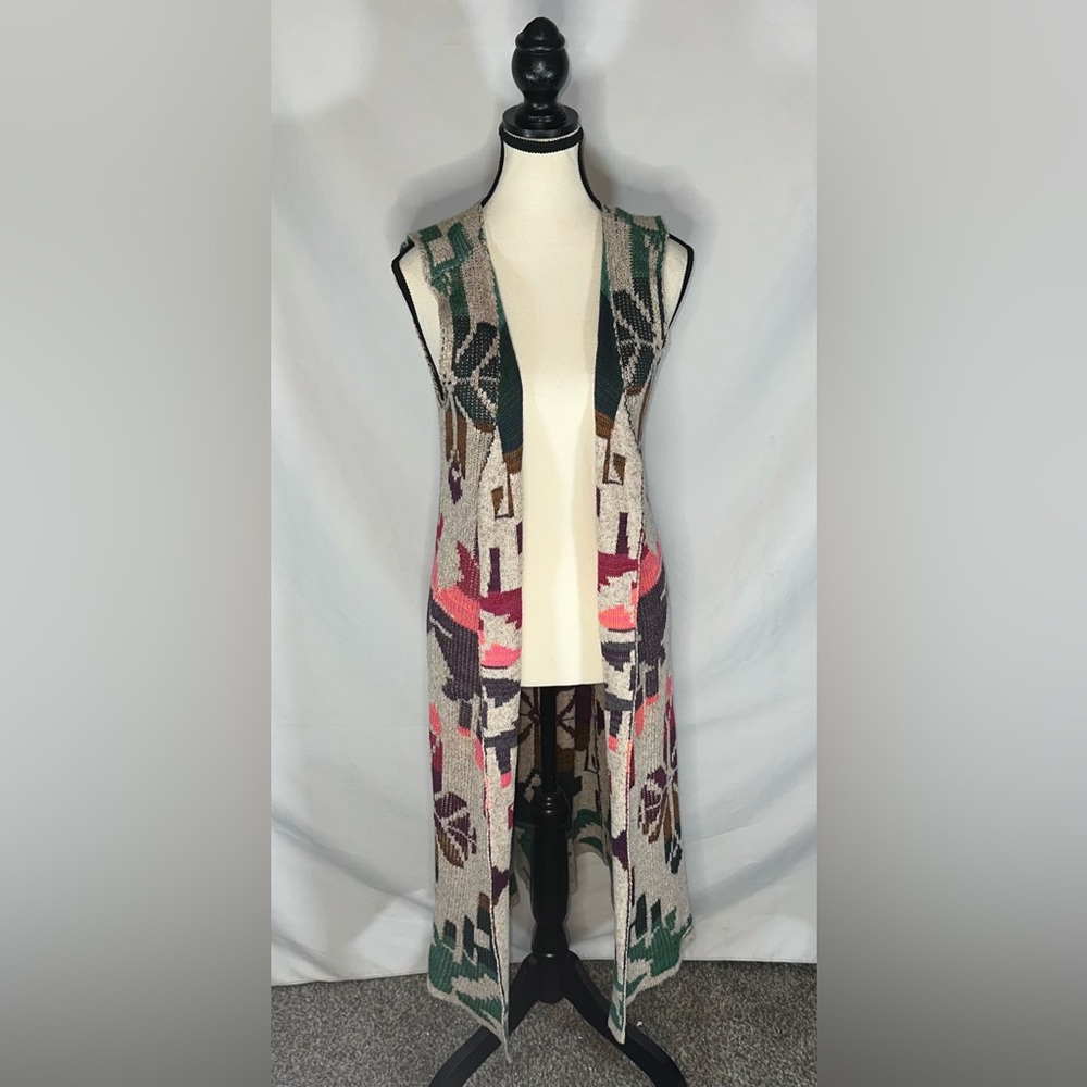 Cecilia Prado Open Front Long Sweater Vest Aztec Colorful Anthropologie Size M - Picture 4 of 12
